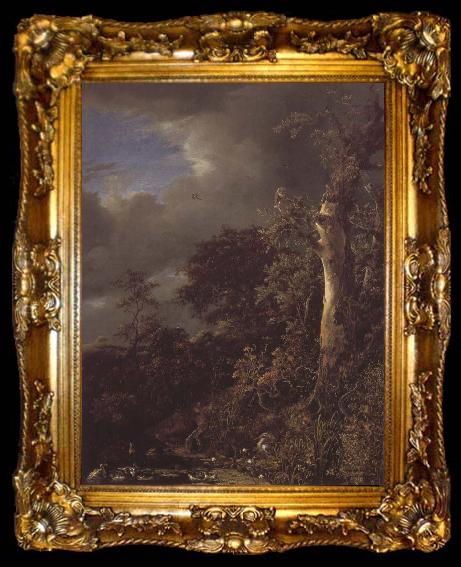 framed  Jacob van Ruisdael Oak Tree and Dense Shrubbery at the Edge of a pond, ta009-2